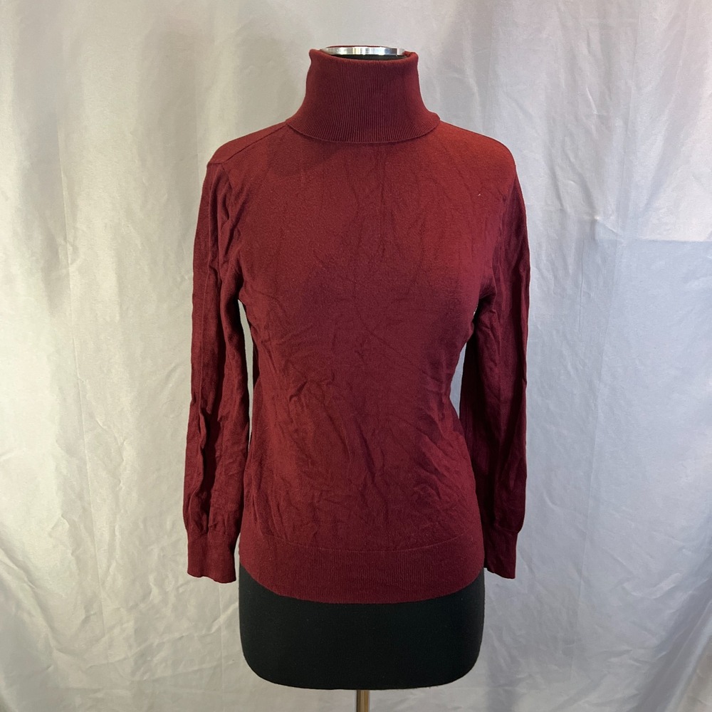 Cielo Pullover Sweater Womens Medium Maroon Ribbed Trim Raglan Sleeve Turtleneck